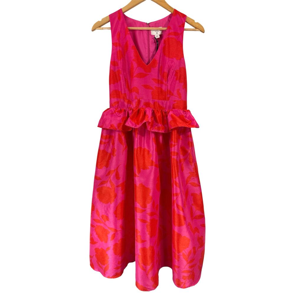 NWT Kate Spade New York Classic Rose Peplum Midi Dress Pink/Red Women’s Size 4 - Picture 4 of 11